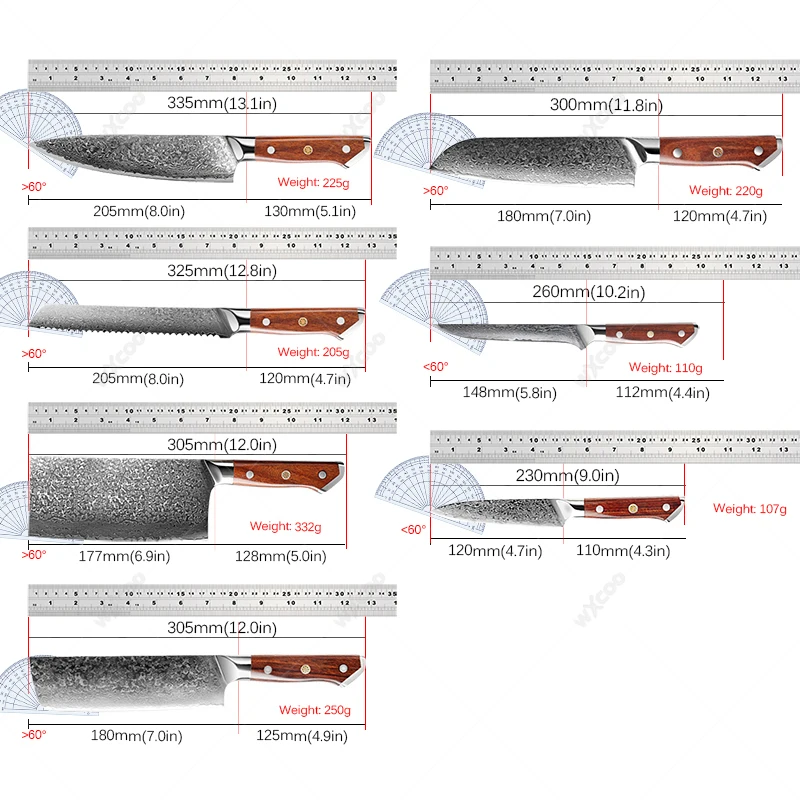 WXCOO Damascus Knife Set VG10 Kitchen Knives Sharp Japanese Slicing Knife Household Kitchen Chef Knife Meat Cleaver with Box