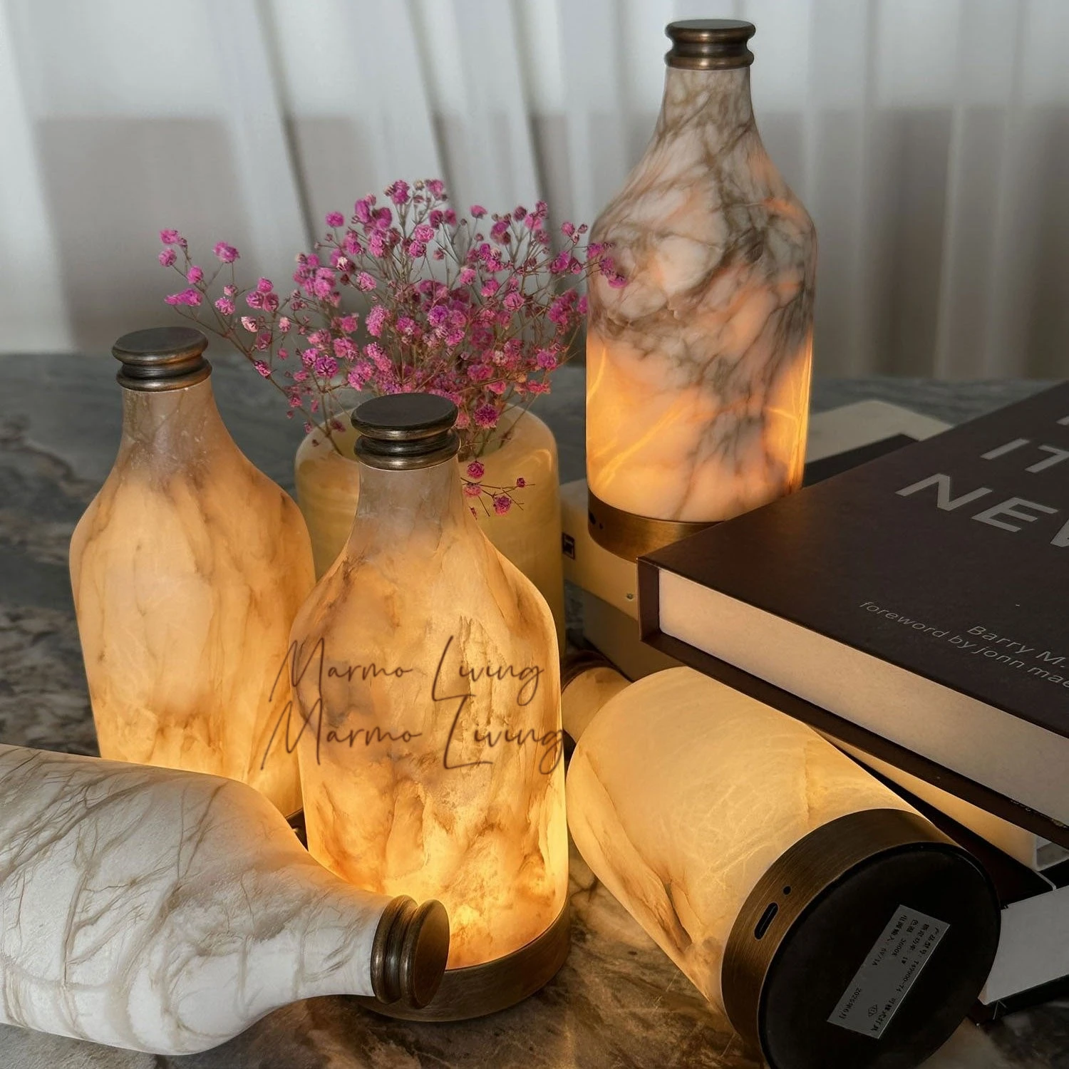 100% Natural Marble Decorative Table Lamp Designer Villa Hotel Model Bedroom Bedside Atmosphere Lamp