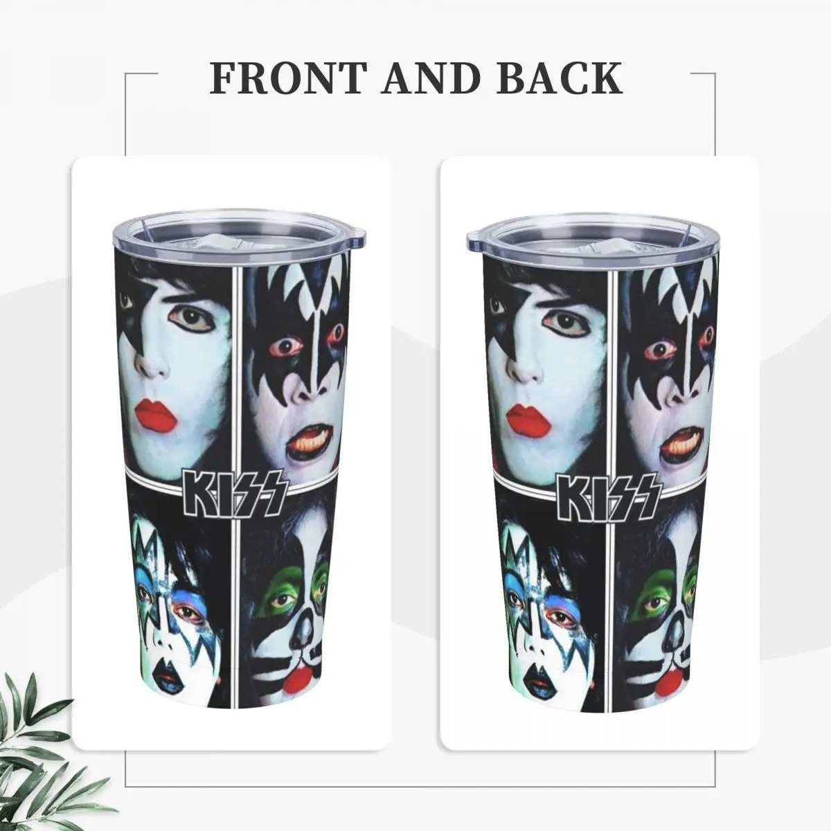 Stainless Steel Tumbler Kiss Rock Music Band Car Mugs With Straws Spooky Face Travel Hot Drinks Water Bottle 20oz Thermal Cups