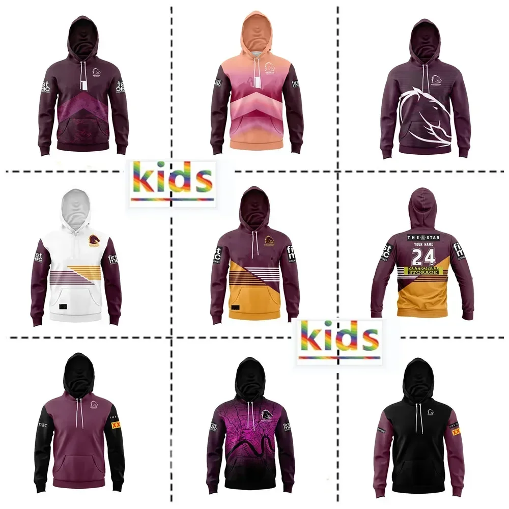 

2024 Brisbane Broncos Kids Hoodie Home / Away / Training Rugby Jersey - Mens Size:S-XXL（Print Name Number）Top Quality