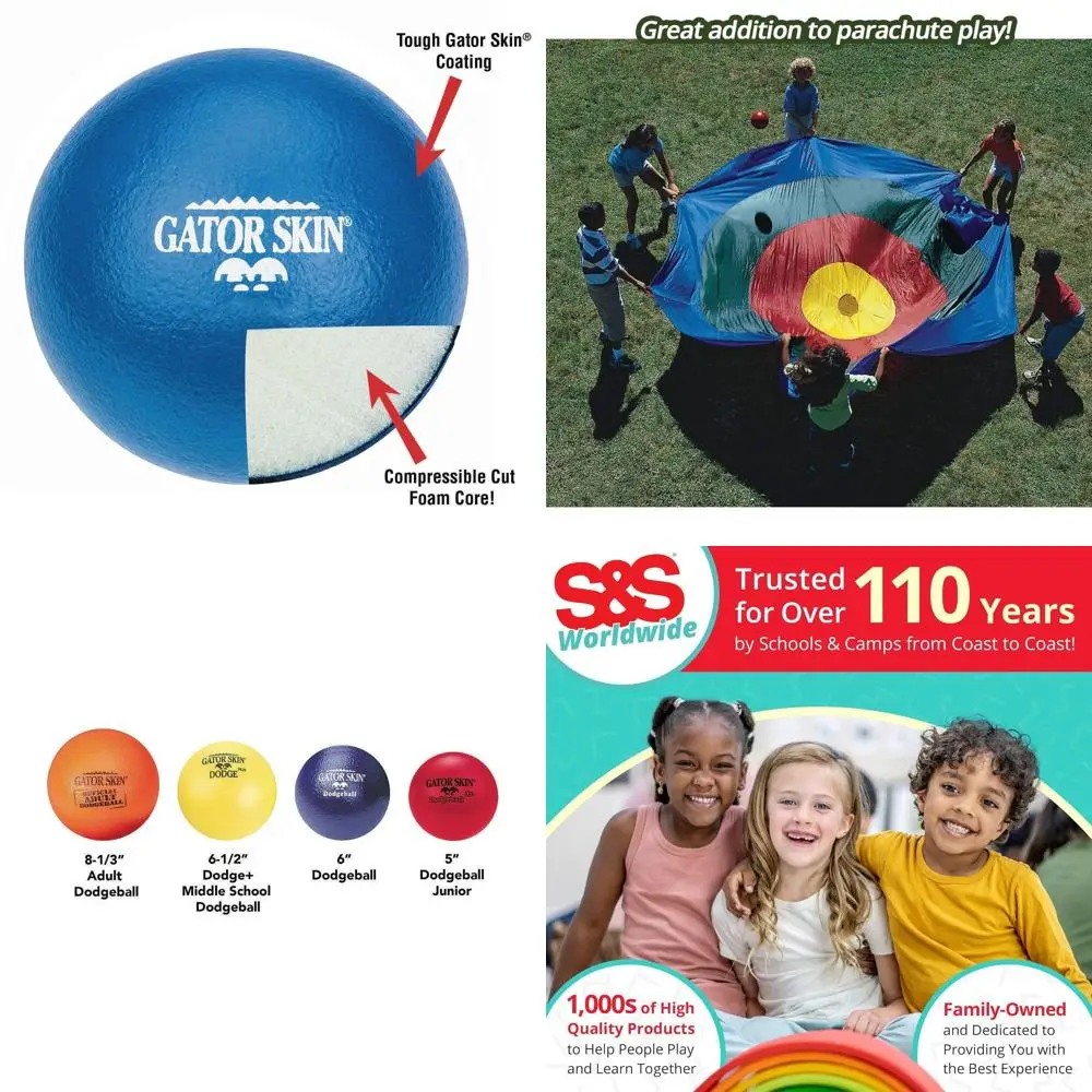 

S&S Worldwide Foam Dodgeballs — стартовые шарики Easy Grip, пена низкой плотности без жала, прочное покрытие, устойчивость к разрыву и проколам