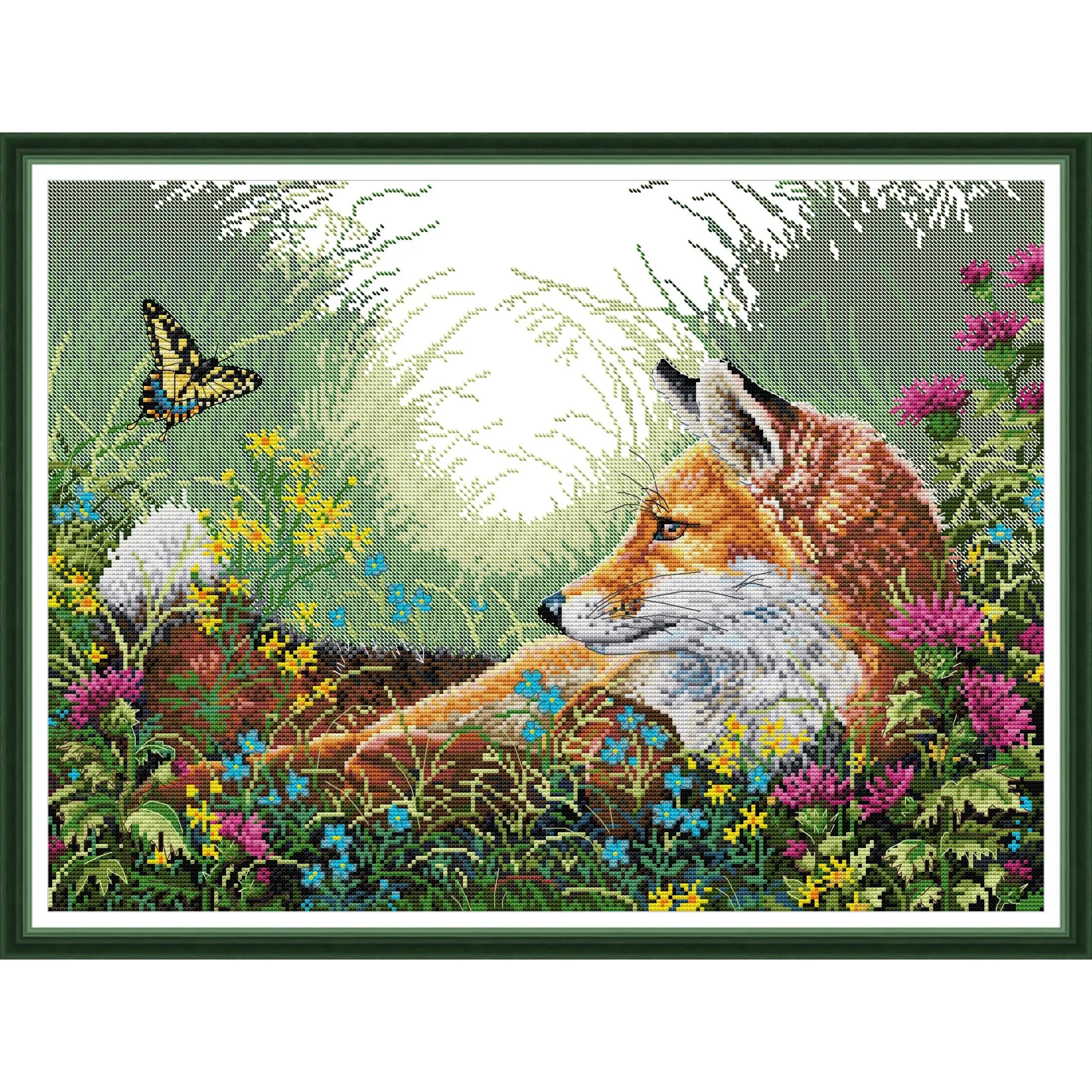 News Vorgedrucktes Kreuzstich-Set, gestanzter Aida-Stoff mit DMC-Fäden, Stickerei-Set - Fuchs 6