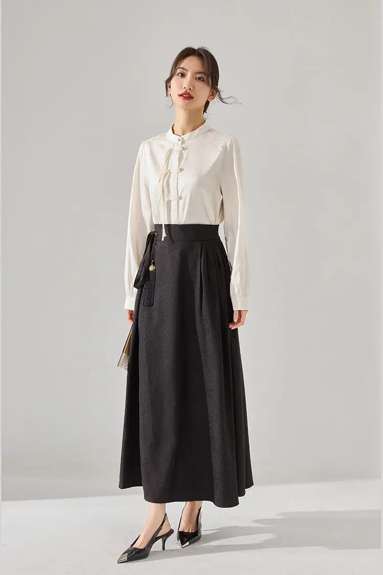 Spring Women White Blouse and Black Skirt Elegant Comfortable Casual Skirt Set Female