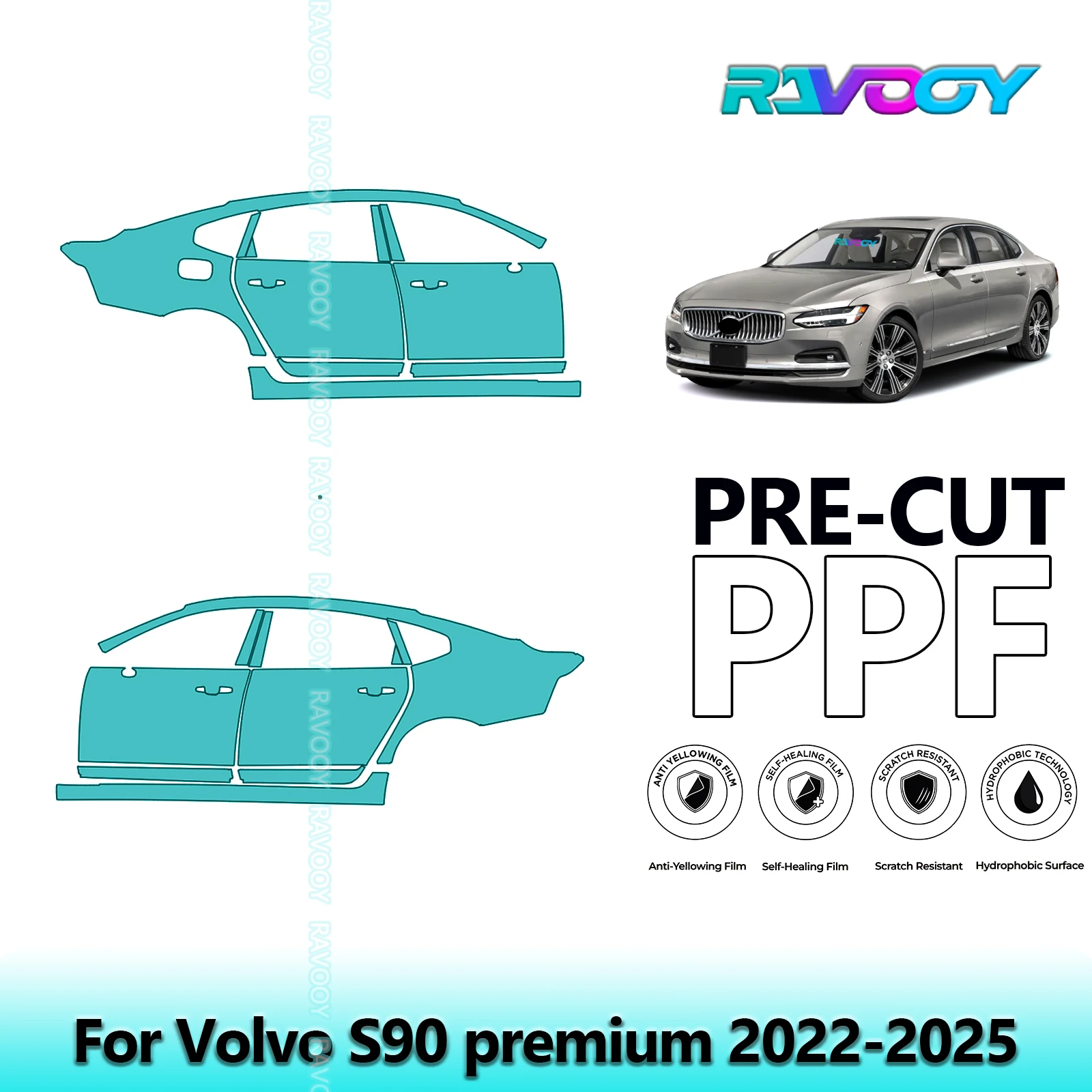 

For Volvo S90 premium 2022-2025 8.5mil Clear Matte Pre-Cut PPF Door & A/B Pillar Kit TPU Paint Protection Film Set