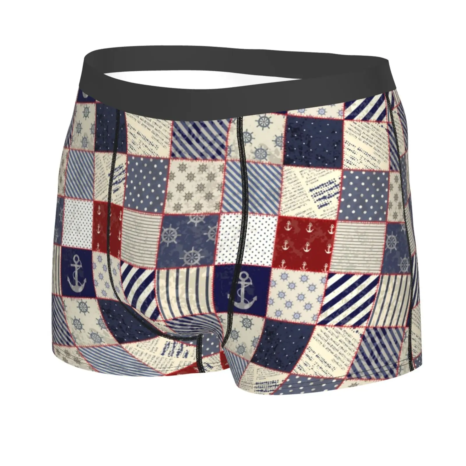 Ocean Voyage Checkered Pattern Men Underwear Boxers Men's Novelty Underpant Breathable Printed Male Underpants Man Boxer Briefs