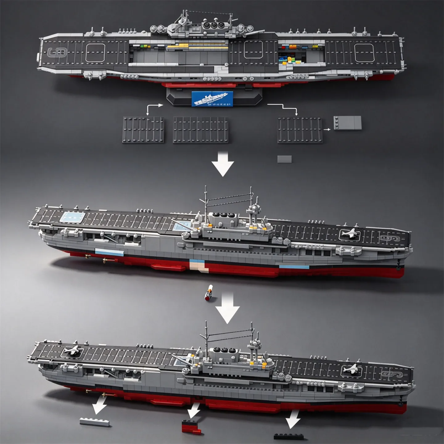 U.S. CV-6 Enterprise Aircraft Carrier 1:300 Scale Buildable Building Block Model Toy with Carrier-Based Aircraft Figures (MOC)