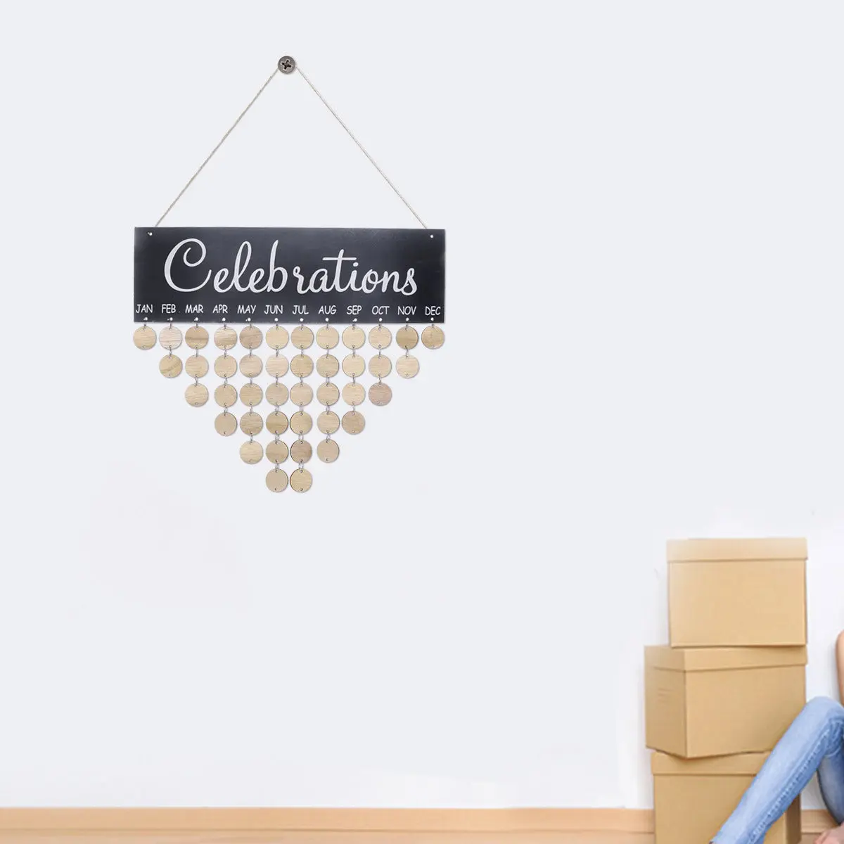 

40x12x0.5cm Natural Wood Calendar Hanging Board Love Expression Decoration for Valentine's Mother's Day Christmas Wedding