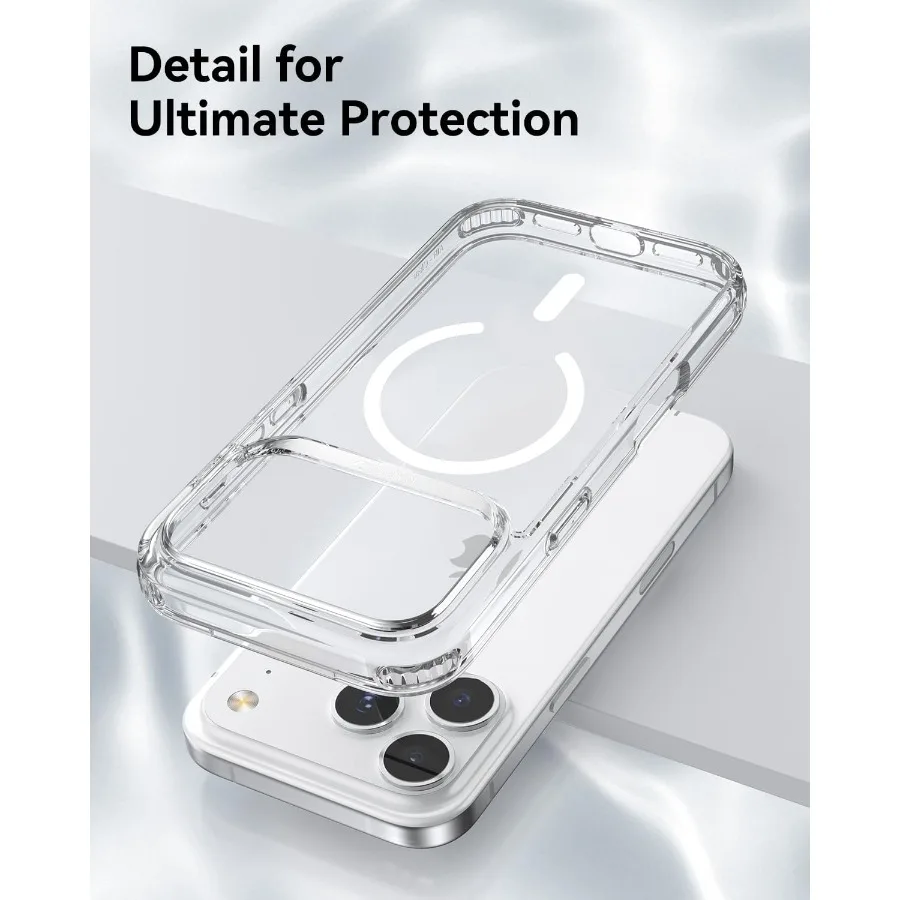Capa projetada diamante transparente para telefone 17 Pro, compatível com MagSafe, proteção de grau militar à prova de choque, nunca amarela