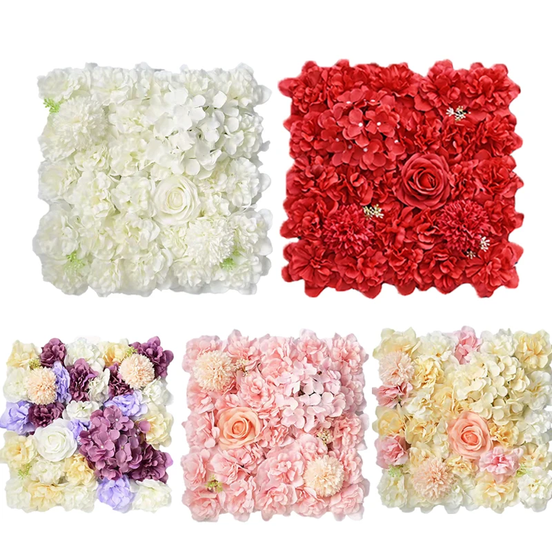 Panel de pared de flores artificiales de 35cm, telón de fondo de flores rosas 3D, rosas de imitación para pared de flores, fiesta, boda, decoración al aire libre