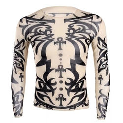 Trend Realistic Tattoo Graphic T Shirt For Men Spring Autumn Fashion 3D Printed Long Sleeve T-shirt Cool Streetwear Loose Tops