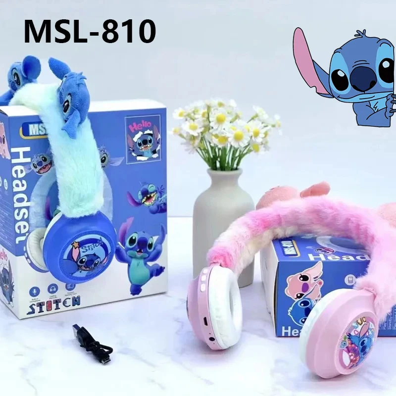 Stitch Wireless Bluetooth Headphones Cute Angel Msl-810 Hifi Stereo Sound Anime Head Mounted Style Headset Christmas Gifts