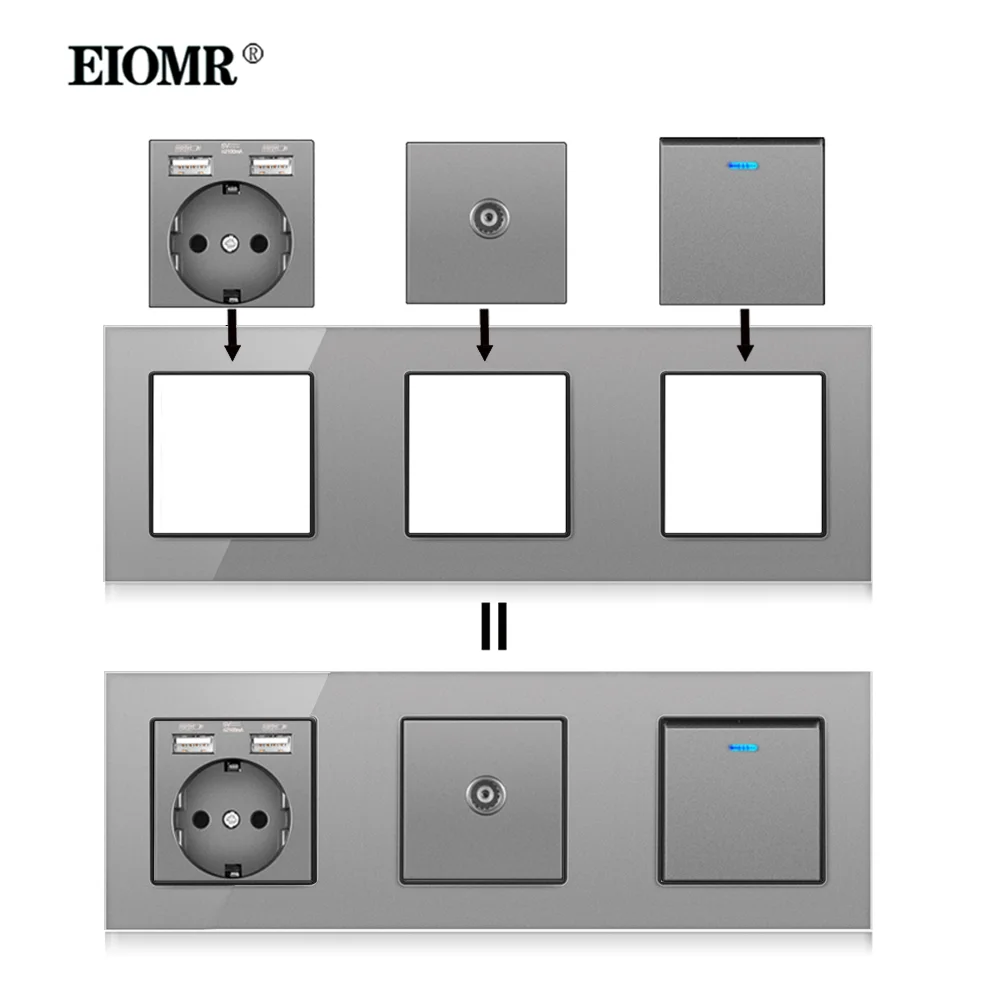 EIOMR Standard ue szary gniazdo rodzaj USB-C 5V 2100mA RJ45 TV HDMI wielu typów części rozmiar modułu 52*52mm DIY instalacji gniazdo