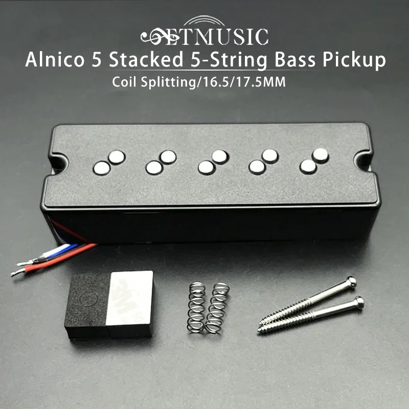 Alnico 5 5-String Bass Humbucker with Staged Polepiece Noise Reduction 16.5/17.5MM Pole Spacing 4 Conduct Split Coil for Bass