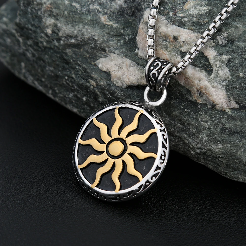 Classic Vintage Stainless Steel Sun God Necklace For Men Punk Apollo Amulet Pendant Fashion Myth Biker Jewelry Gifts Wholesale
