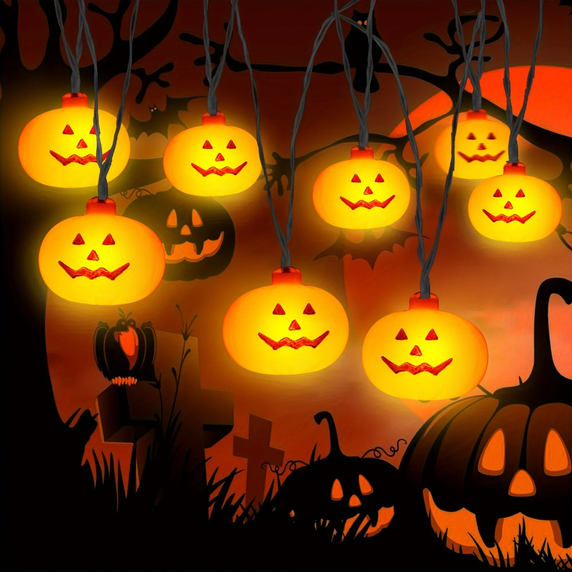 Halloween Bulbo oculare Zucca Fantasma Lanterna String Light LED Appeso Luci decorative alimentate a batteria per la decorazione del festival delle feste
