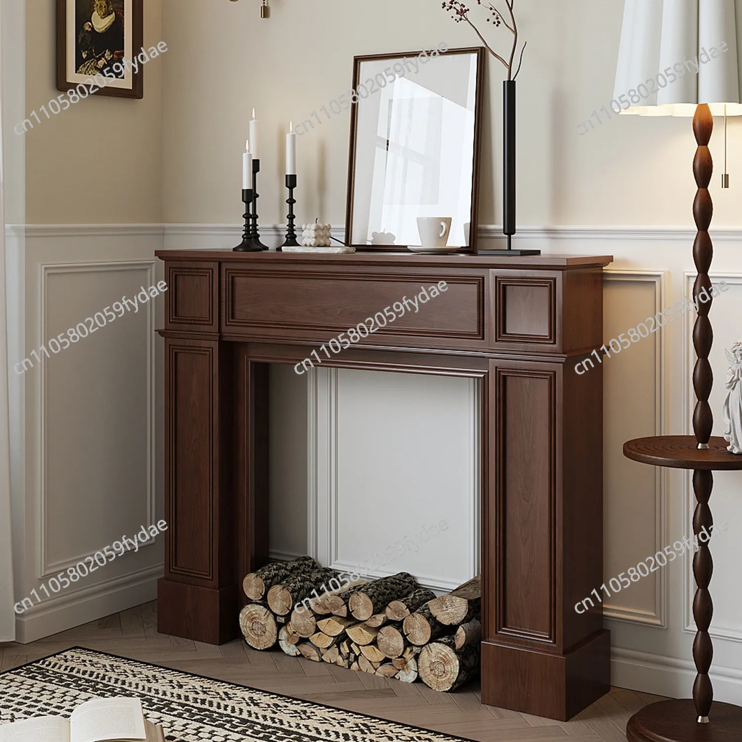

Французский ретро-шкаф-тумба для декора камина, узкий приставной шкаф-витрина из орехового дерева для гостиной/прихожей