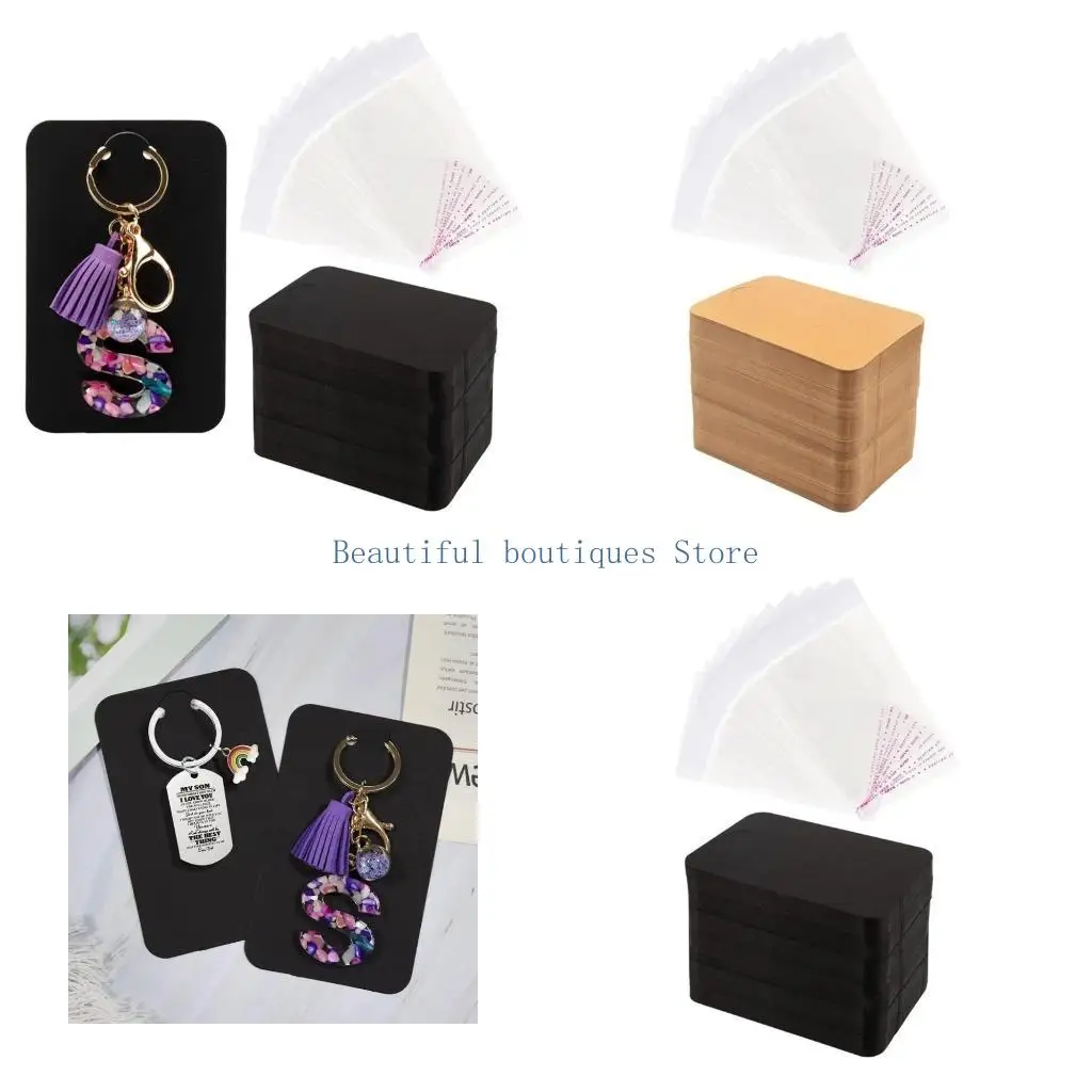 

U4LF 100Pcs Keychain Jewelry Cardboard with Self-sealing Bag Paper Keychain Display Cards Blank Necklace Packaging Supplies