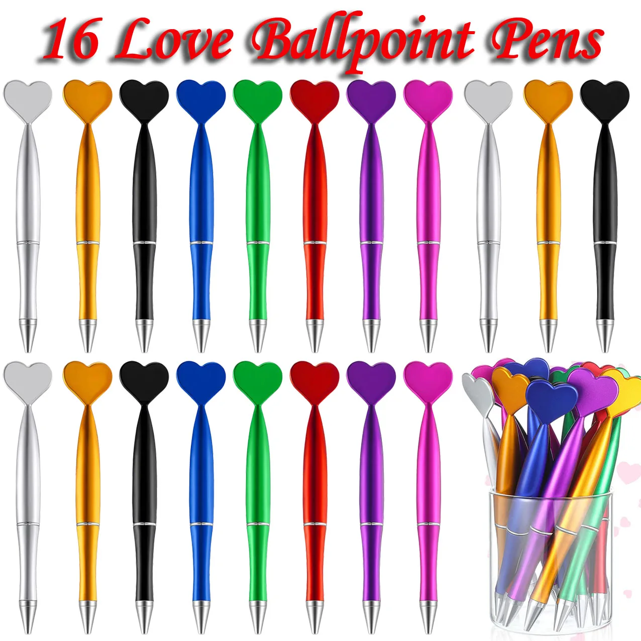 16Pcs Heart Ballpoint Pens Heart Shaped Pen Holiday Gift Thank You Gifts Employee Appreciation Gifts for Office School Coworker