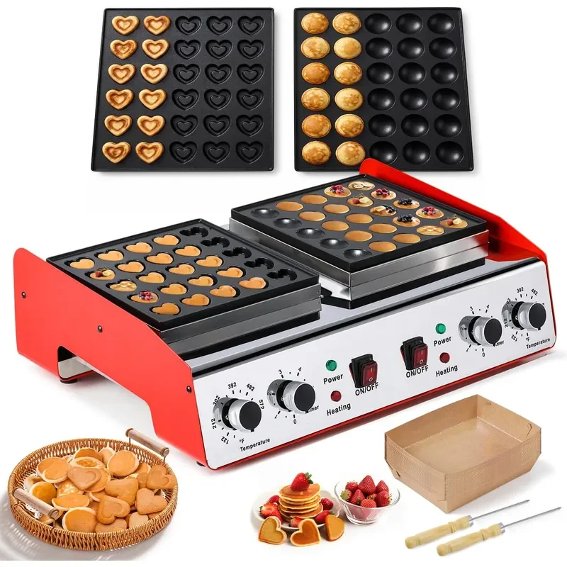 50PCS Mini Pancake Maker 1800W with 2 Round and 2 Heart Panels