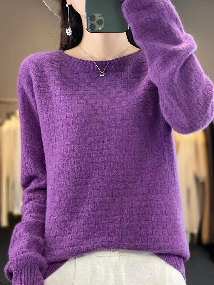 High Quality Waffle Spring Autumn Winter European Style Women Fashion Pullovers Knitted Cashmere 100 Merino Wool Sweater