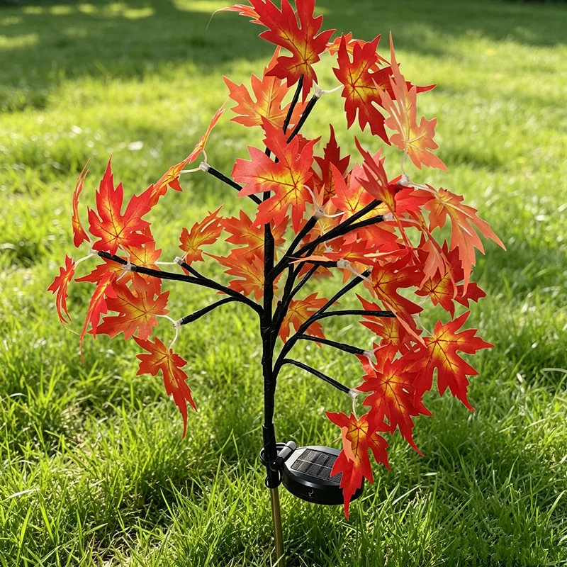 Solar Maple Tree Stake Lights, Warm LED Artificial Fall Maple Leaf Light, Waterproof Outdoor Landscape Lamp for Yard Garden Than