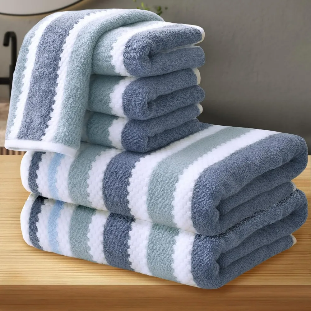 

6 Piece Towels Set, 100% Cotton, Soft & Quick Dry, 540GSM, 2 Bath Towels, 4 Hand Towels, Luxury Shower Towel with Hanging Loops