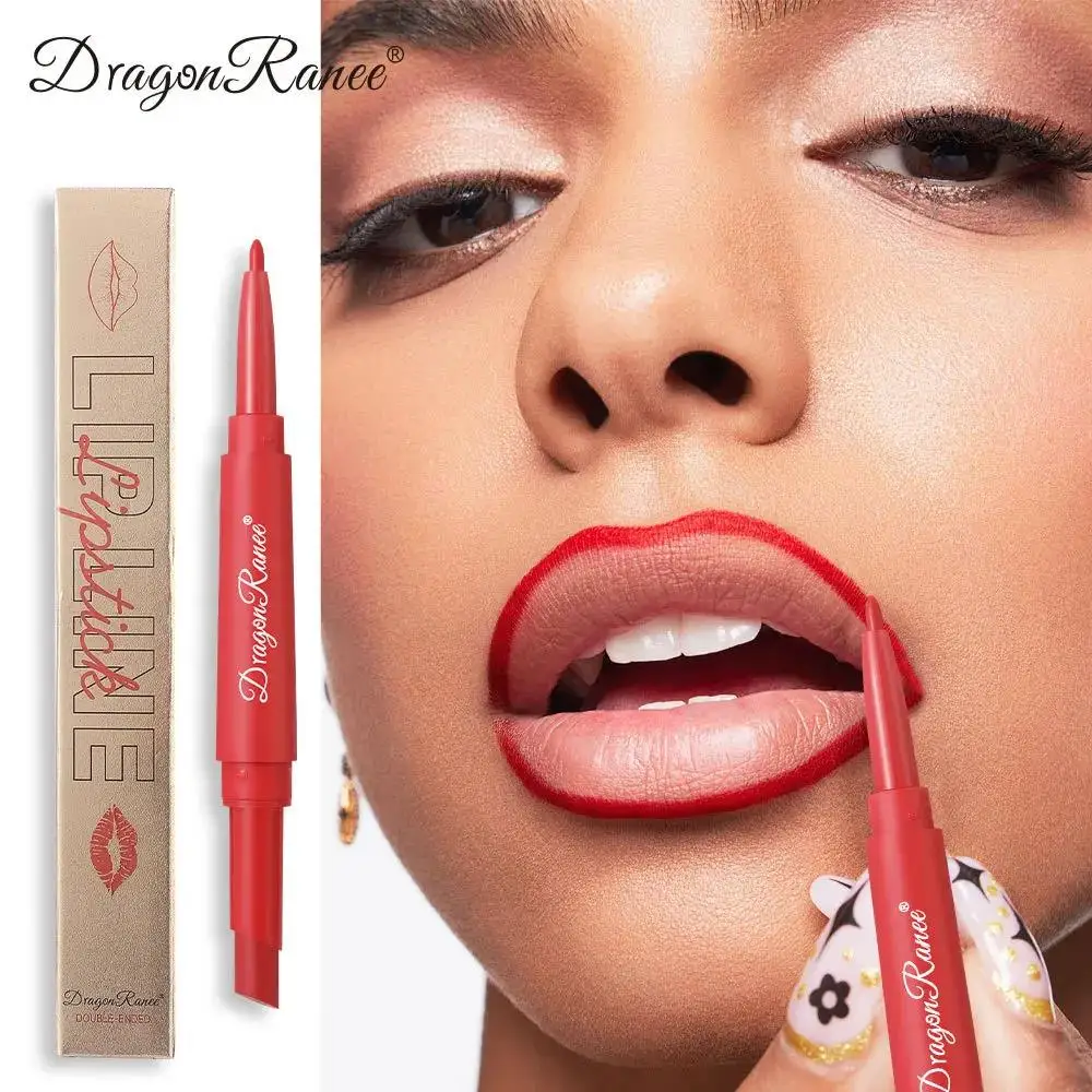 Dubbele kop matte lipliner potlood 2-in-1 langdurige waterdichte naakt rode lippenstift fleuren omtrek make-up stick