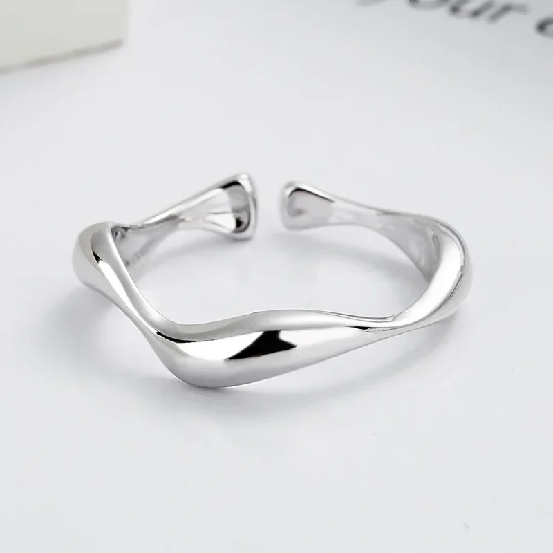 XINYI Silver Color Creative Rings for Women Irregular Wave Smooth Ring Minimalist Adjustable Open Rings Engagement Jewelry