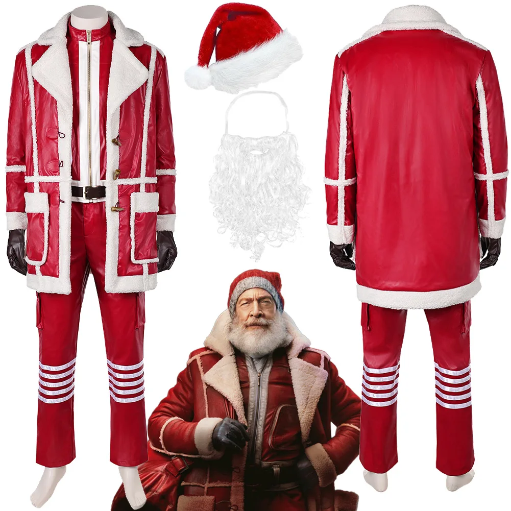 Movie Red One Nick Santa Claus Cosplay Costume Jacket Pants Belt Set Adult Men Christmas Party Uniform Carnival Role Play Outfit