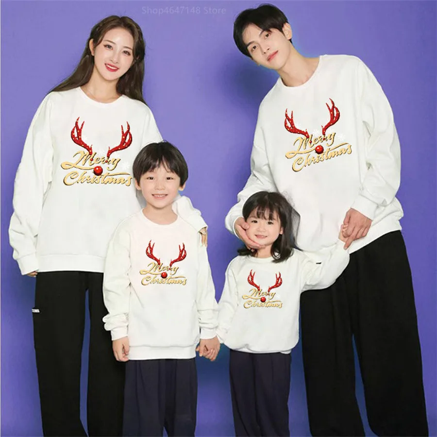 Christmas Family Sweater with Deer Jersey De Navidad Para To Da La Familia Mother and Daughter Matching Outfits Family Clothing