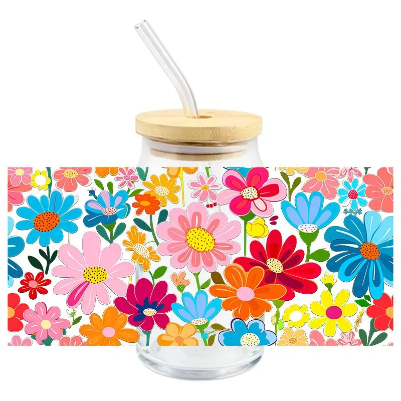 Art Flowers UV DTF Wrap Transfer Stickers Fashion Trend Design DTF Wrap For 16OZ Glasses Cups Mugs Decal Easy To Use