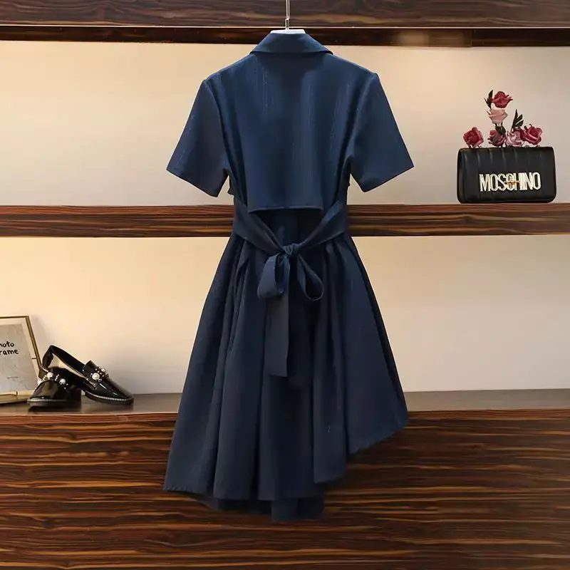 2022 Academy Style Strap Dress Women\'s 2022 Fashion Square Collar Polo Shirt Asymmetrical Dress Student Fashion Street Dress