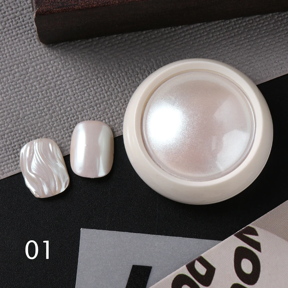 Aurora Pearl White Chrome nagelpoeder spiegeleffect maanlicht wit wrijven poeder - Aurora Dust met 2 oogschaduwsticks