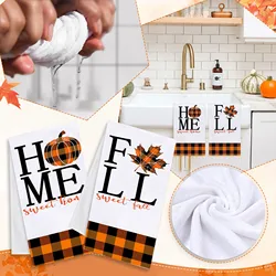 2 SZTUK Welcome Fall Kitchen Welcome Ręczniki do rąk Szmata Liście klonu Dynia Gnomy Kwiaty Ściereczka do naczyń Wystrój domu Miękki ręcznik 18 X Średni