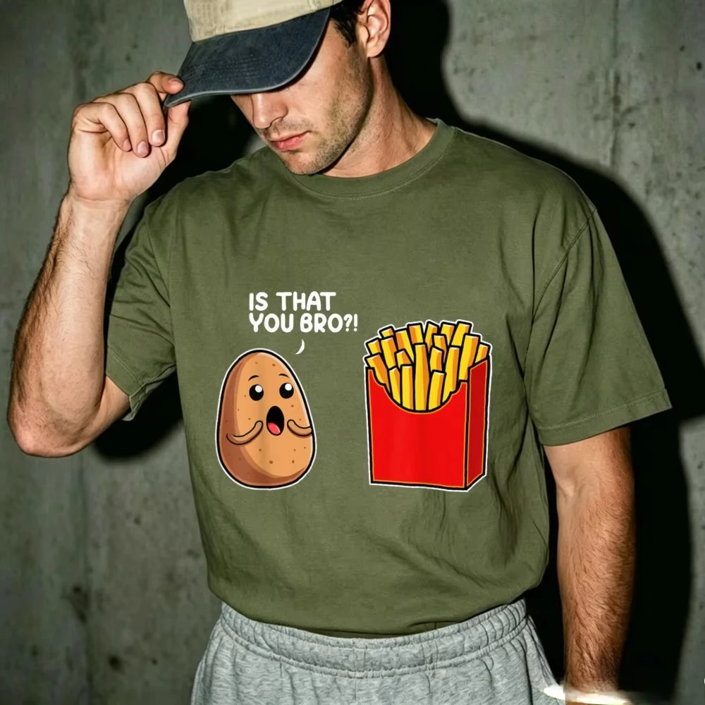 Potato French Fries Graphic T Shirt Is That You Bro Cartoon Print Short Sleeve Cotton Tees Summer Casual Food Lover Tops