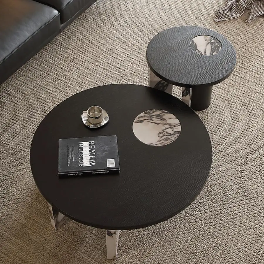 2025 طاولة قهوة رخامية كالكاتا، تصميم دائري فاخر إيطالي بسيط، مقاومة للحرارة والخدش، فن رئيسي، تخصيص #3