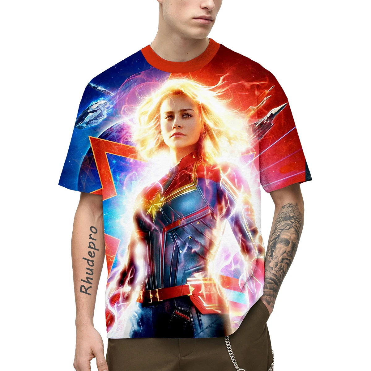 

Miniso T-Shirt Avengers Captain Marvel For Men Summer Cartoon Anime 3D Print Clothing Short Sleeve Oversized Children Tee Shirts