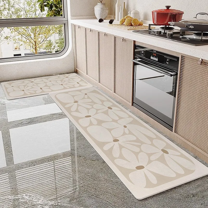 

Kitchen Floor Mat Elegant Floral Waterproof Anti-slip Foot Mats Home PVC Leather Oilproof Wear-resistant Rug Balcony Ковер 러그