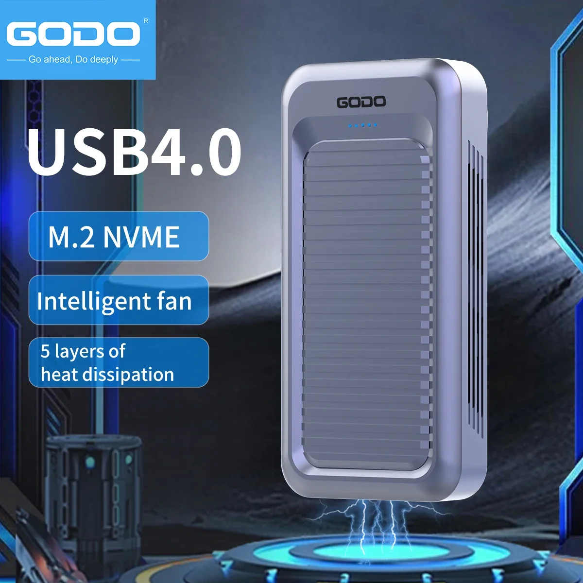 GODO 40Gbps M.2 NVMe SSD Enclosure Aluminum Alloy Type C USB4.0 External Hard Drive Case Tool-Free Support 4TB High Speed Portab