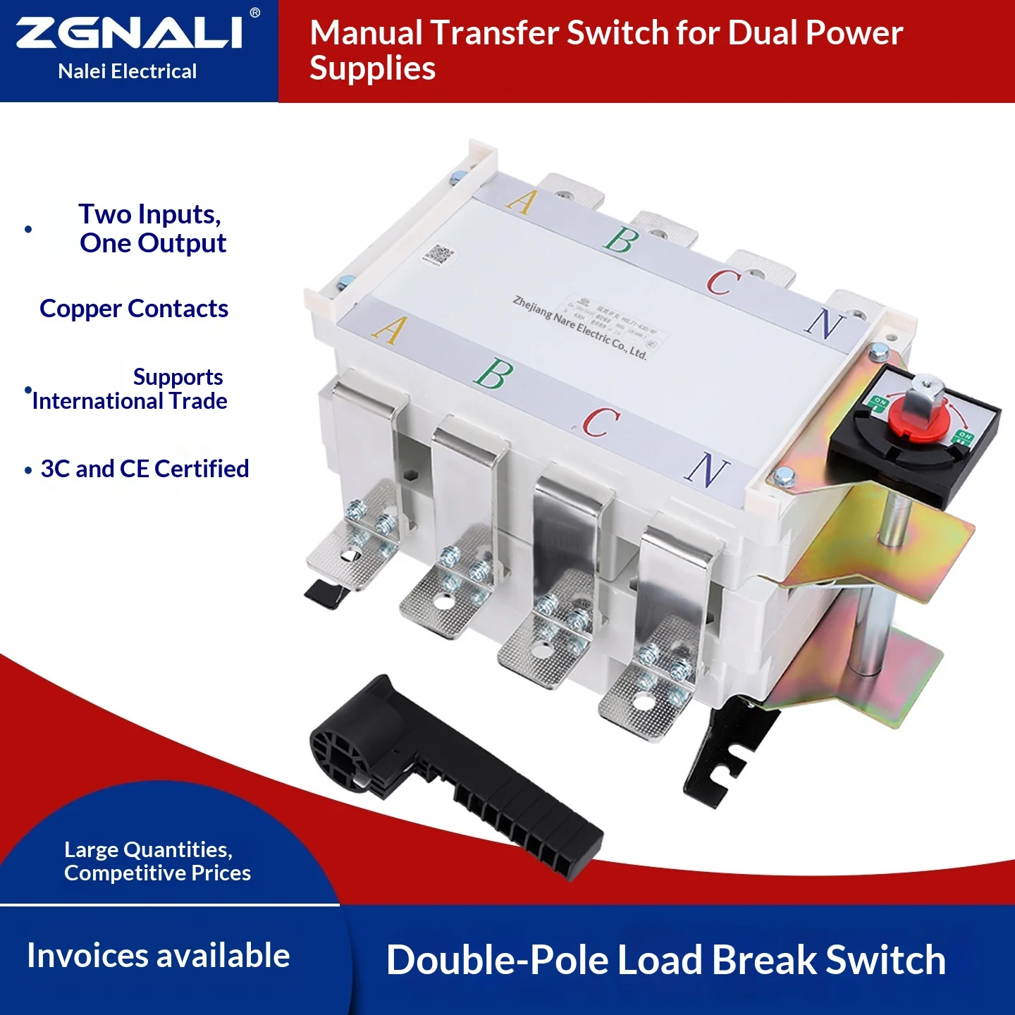 HGLZ1-630/4P Manual Transfer Switch MTS 500A 630A 4P Double Throw Load Isolation Switch Dual Power Changeover Switch