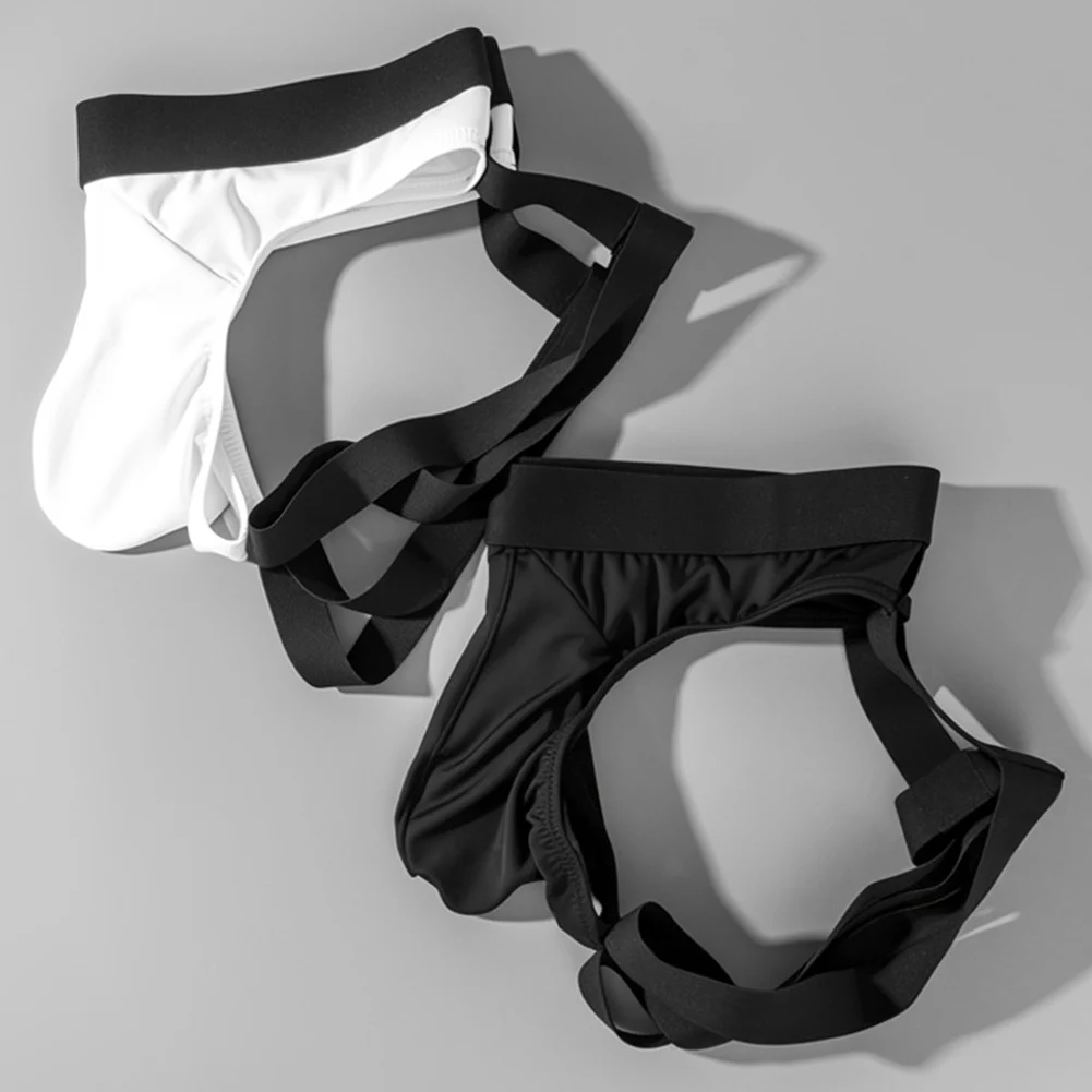 

Men Sexy Underwear Straps Erotic Elastic Waist Briefs Exposed Butt Thongs Bulge Pouch Lingerie Solid Hollow Out G-string Panties