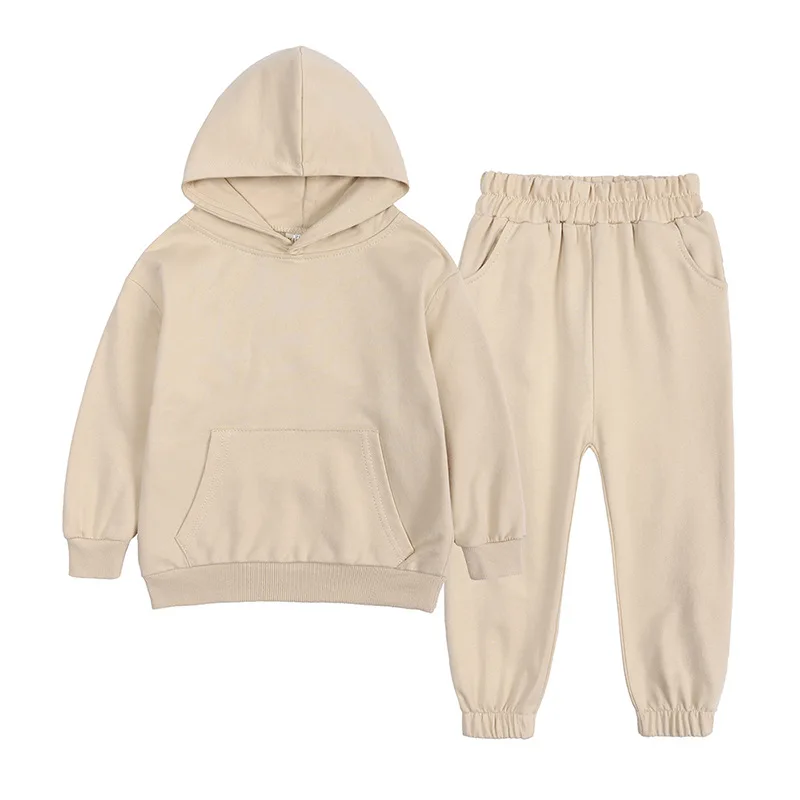 

Solid Color Children's Sets 2-10Y Boys Girls Long Sleeves Hoodie Sweatshirt Elastic Waist Casual Pants Two Pieces Sets