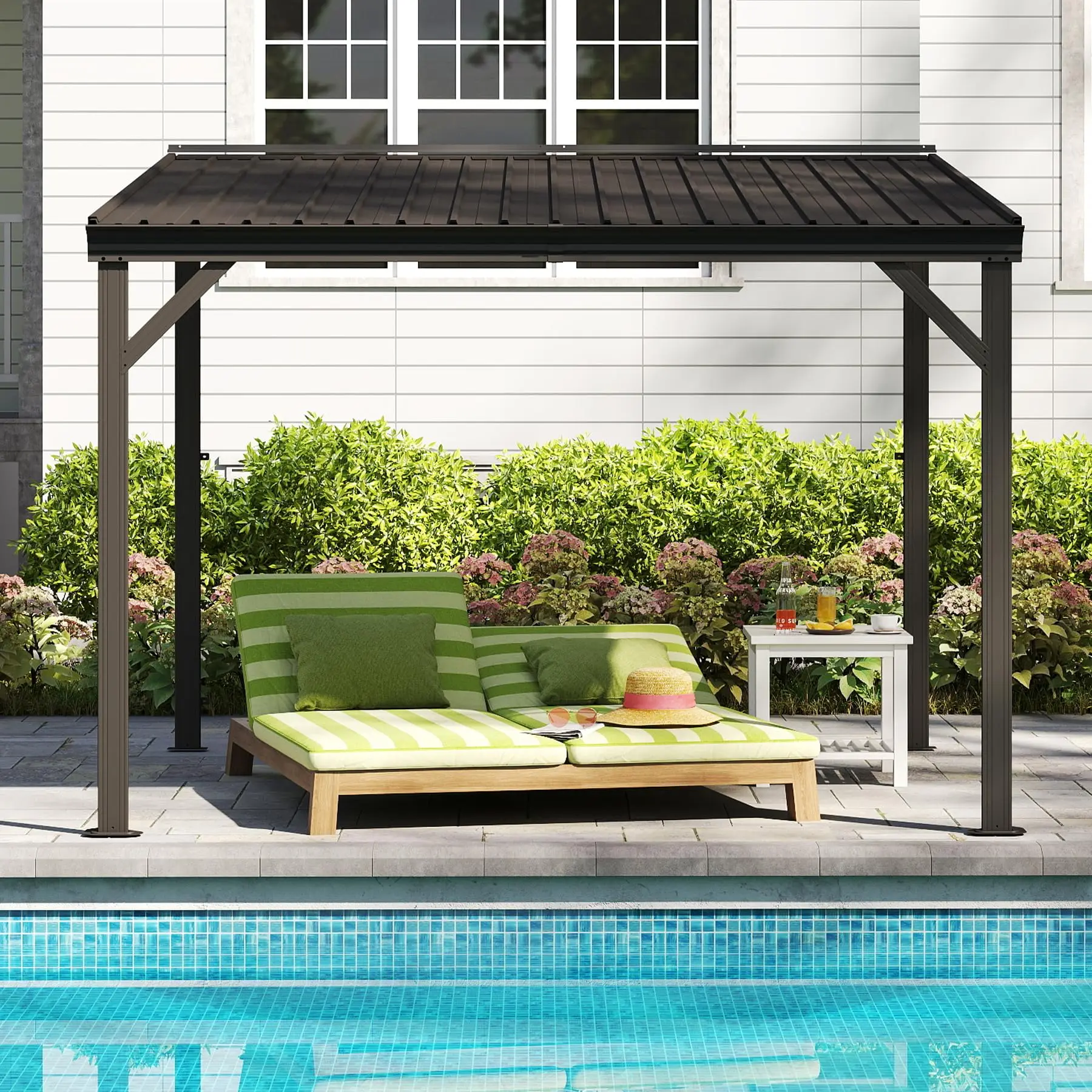 Wall Mounted Hardtop Metal Lean to Gazebo Outdoor Pergloa 8x8FT