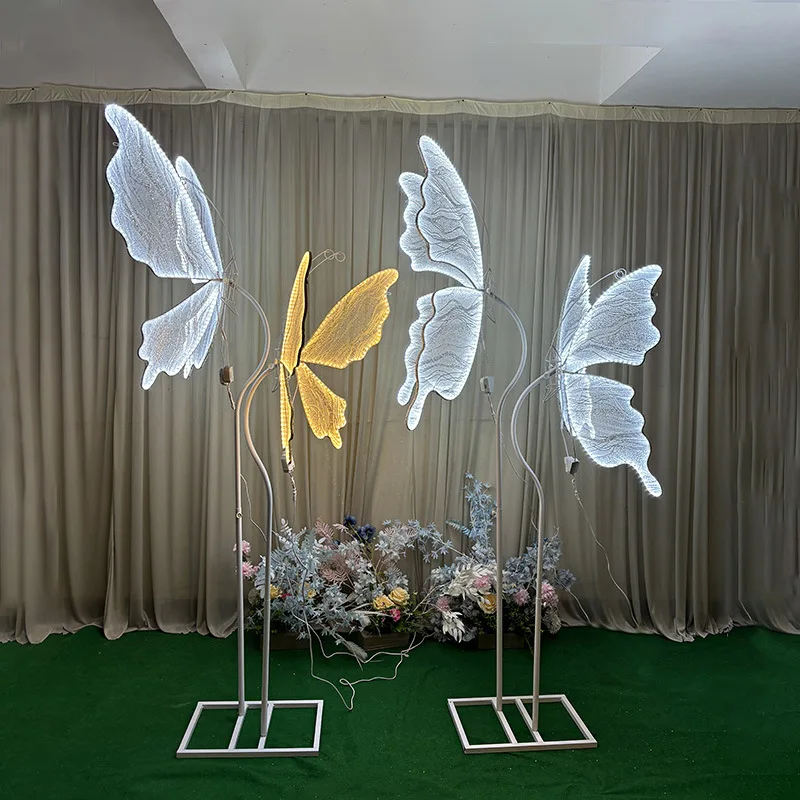 New wedding props luminous butterfly wing pendant ceiling decoration wedding stage iron road guide ornament arrangement