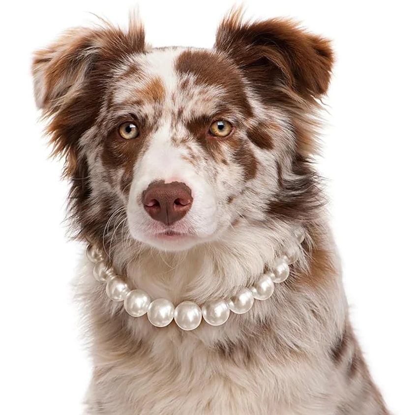 Luxury Dog Pearl Necklace Jewelry Accessories with Stainless Steel Wire, Adjustable Elegant Pet Pearl Collar for Medium Large D