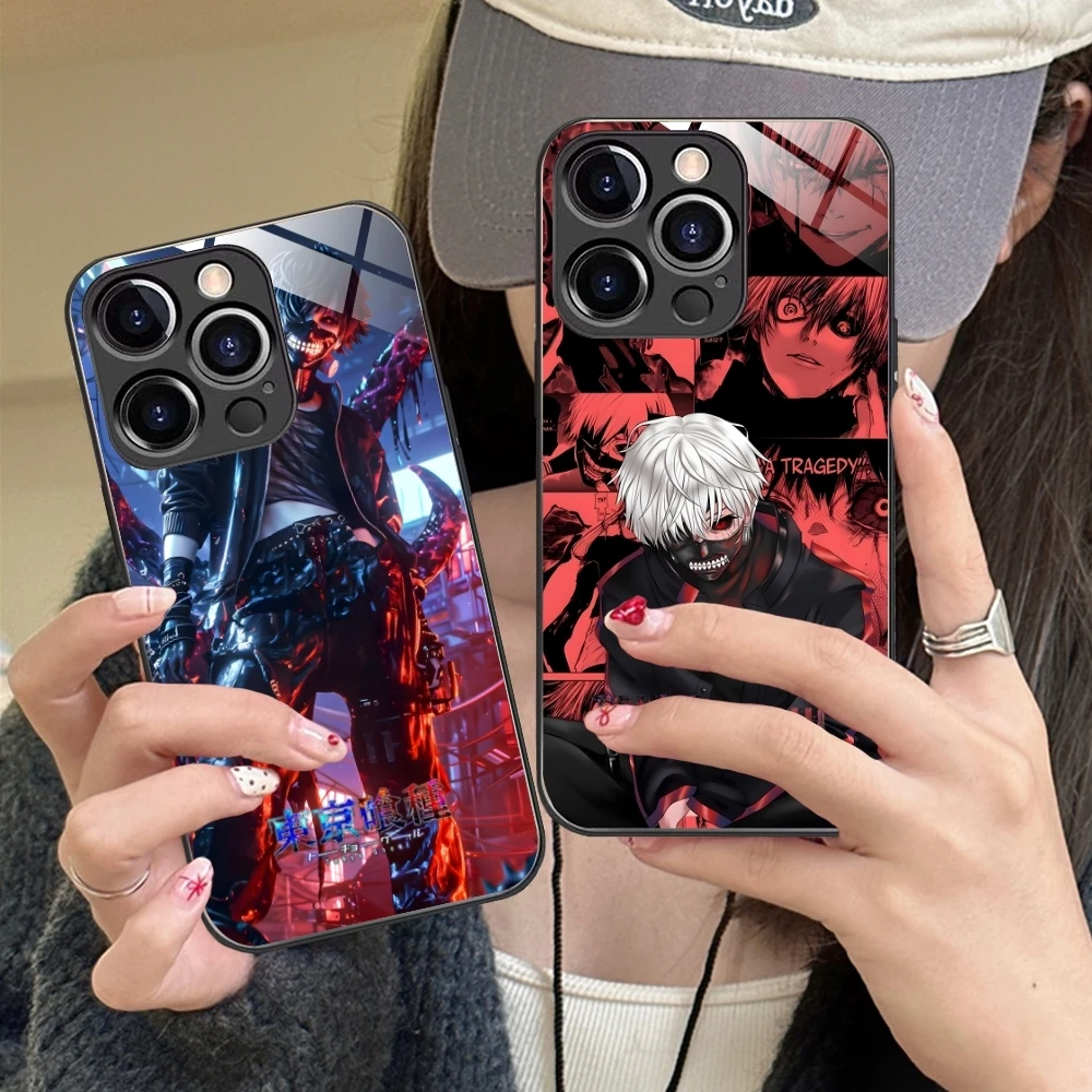 Tokyo Ghoul Kaneki Mobile Phone Case for iPhone 15 14 13 12 11 X XR XS 8 Pro Max Plus Mini PC Glass Phone Cover Shell