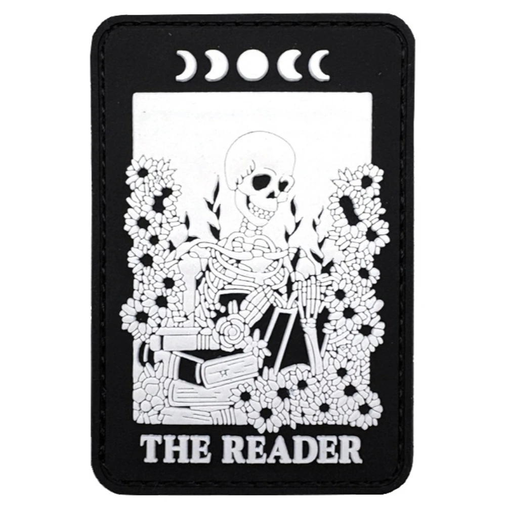 THE READER Skeleton Is Reading PVC Rubber Armband Hook and Loop Patch DIY Apparel Sewing Supplies