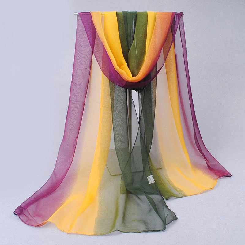 Farbverlauf Simulation Seidenschal Damen Chiffon Hijab Schals Lange Gaze Leichter Halstuch Georgette Schal Hijab – Detail 10