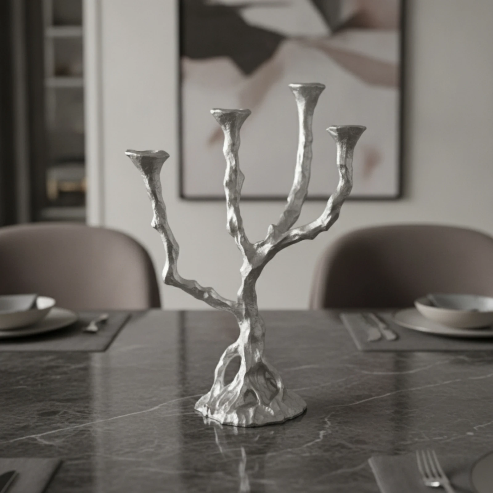 Tree Branch Candle Holder Silver Tree Branch Candelabra Candle Holder with Four Sockets Modern Decor Minimalist for Dining Table