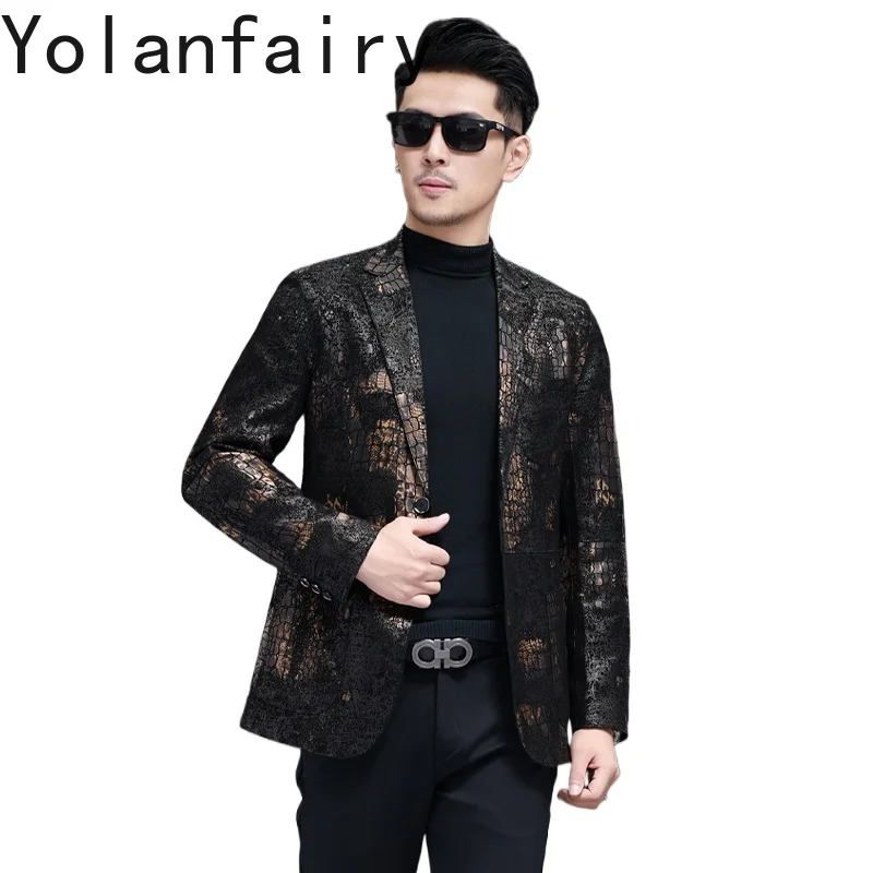 

YOLANFAIRY куртки из 100% натуральной овчины, мужские осенне-зимние облегающие костюмные пальто, куртка из натуральной кожи, мужская тонкая уличная одежда